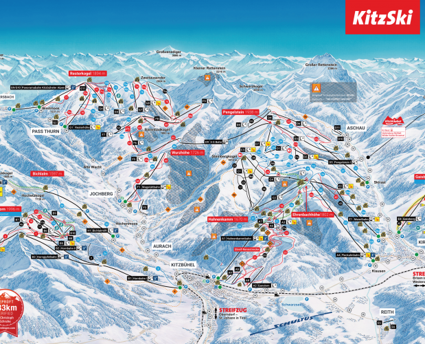 Skimapa KitzSki - Kitzbühelské Alpy