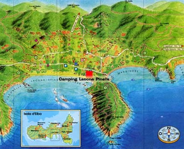 Mapka jižního pobřeží s vyznačeným místem pobytu